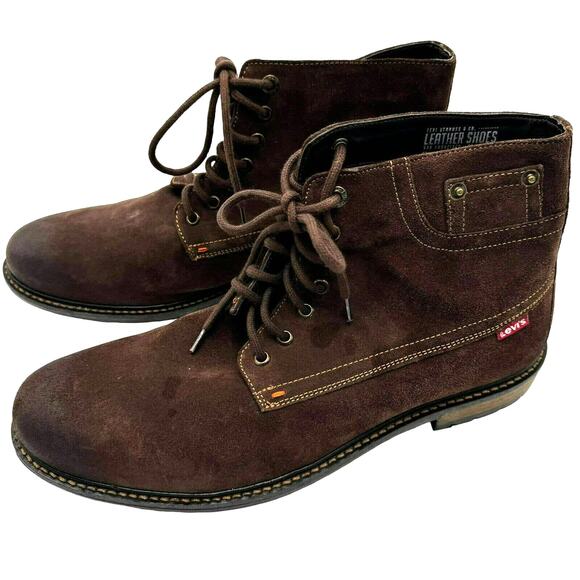 LEVI'S Men's 13 Brown Sheffield Suede Genuine Leather Lace-up Boots Comfort Logo - Picture 1 of 10